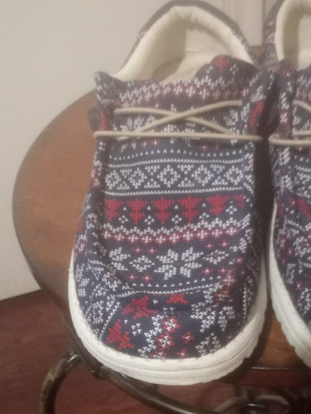 Men's Hey Dude Wally Winter Sweater Fair Isle Slip-On Shoes Navy US 12 EU 46 - Picture 7 of 13